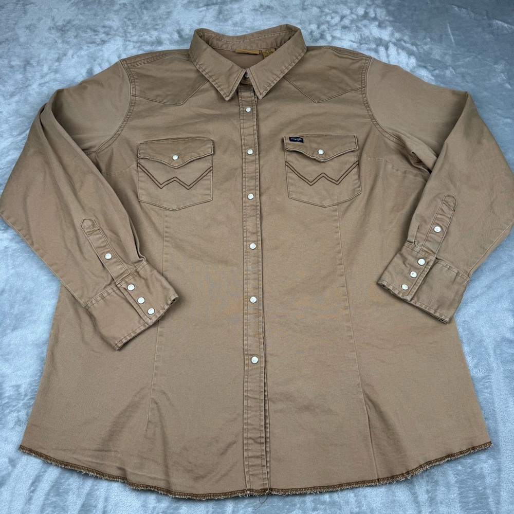 Wrangler Western Shirt Womens XXL Pearl Snap Double Pocket Long Sleeve Fitted